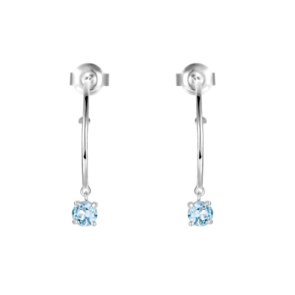 Natural Blue Topaz Dainty Round Rhodium Earrings