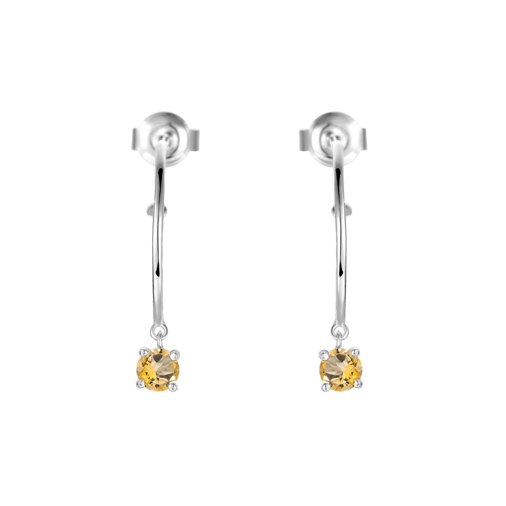 Natural Citrine Earrings Citrine Hoop Earrings Golden Rhodium Plated Sterling Silver Hoop Earrings 