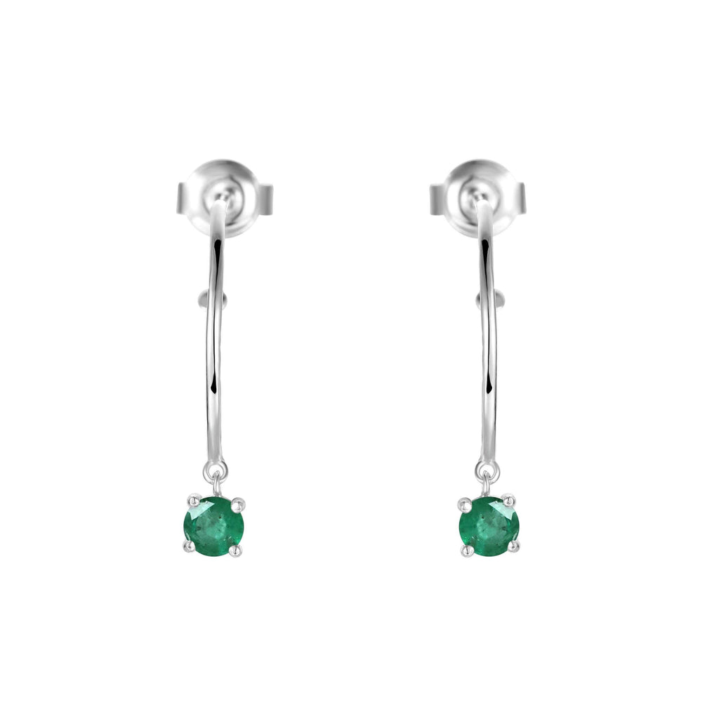 Genuine Emerald Dainty Round Hoop Earrings Green Emerald Hoop Earrings 
