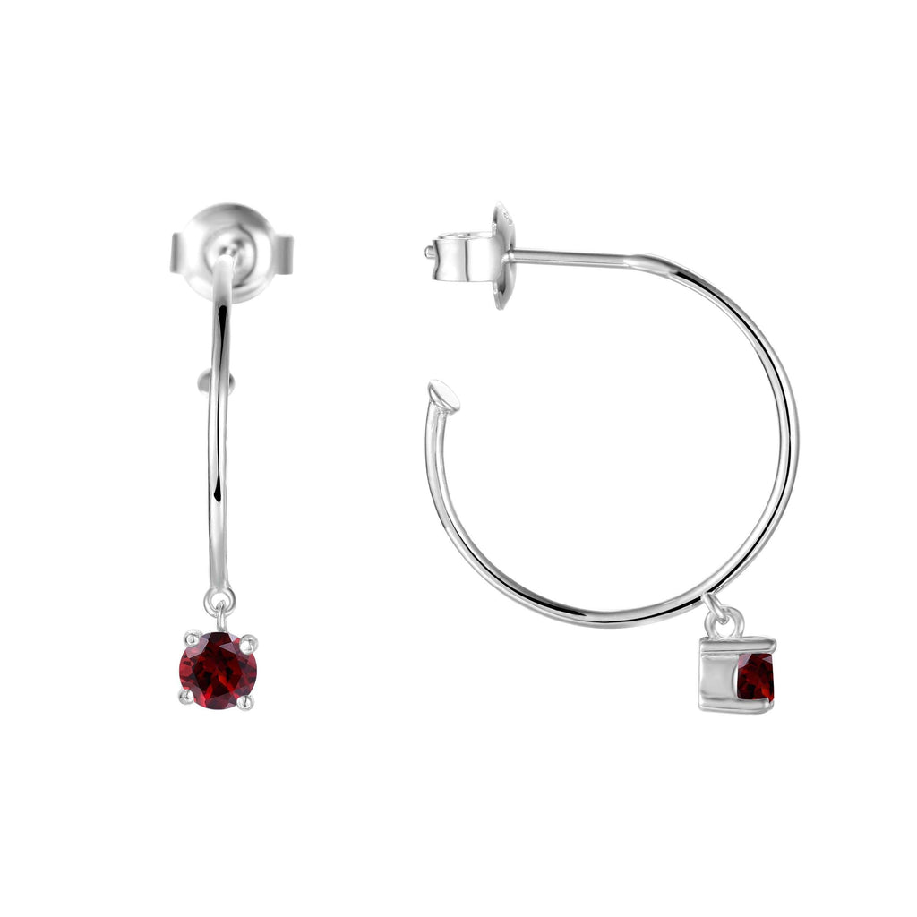 garnet earrings silver earrings garnet hoops	hoop earrrings	rhodium earrings	silver hoop earrings	dainty hoop earrings	cute hoop earrings red garnet earrings	cute dainty earrings	red stone earrings half hoop beautiful earrings