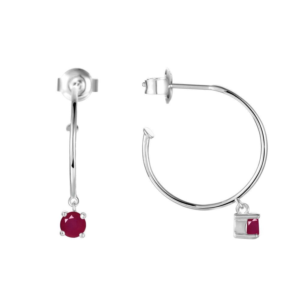 Genuine Ruby Dainty Round Rhodium Earrings