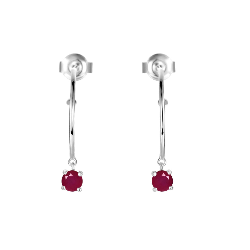 Genuine Ruby Dainty Round Hoop Earrings Red Ruby Hoop Earrings