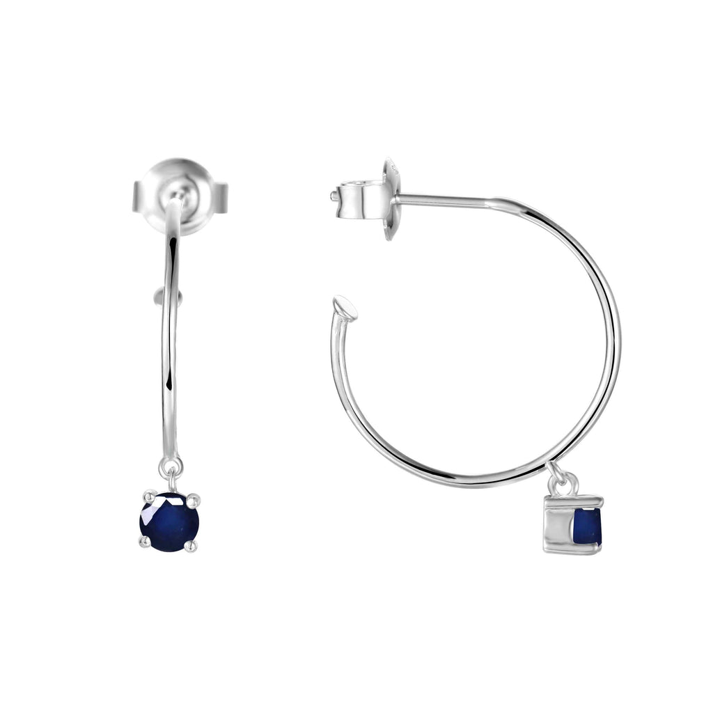 Genuine Sapphire Dainty Round Rhodium Earrings