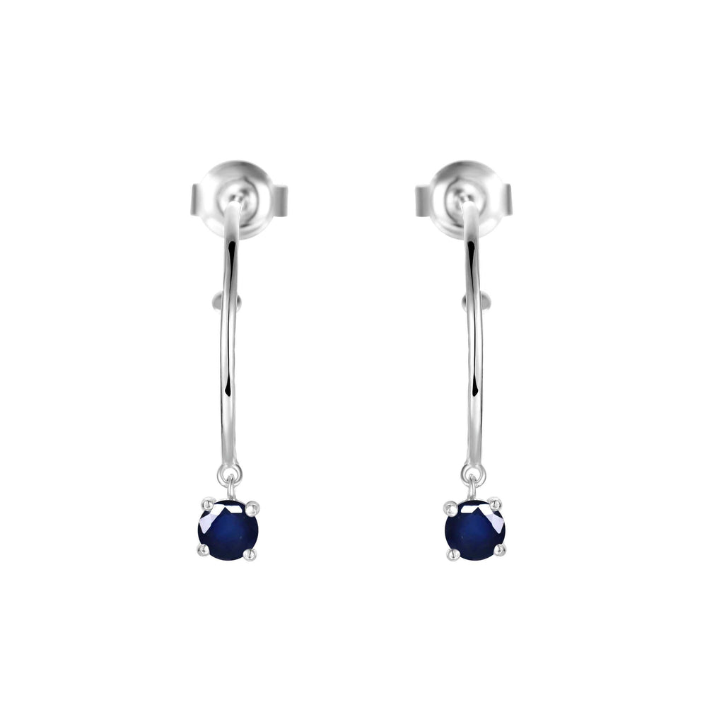 Genuine Sapphire Dainty Round Rhodium Earrings