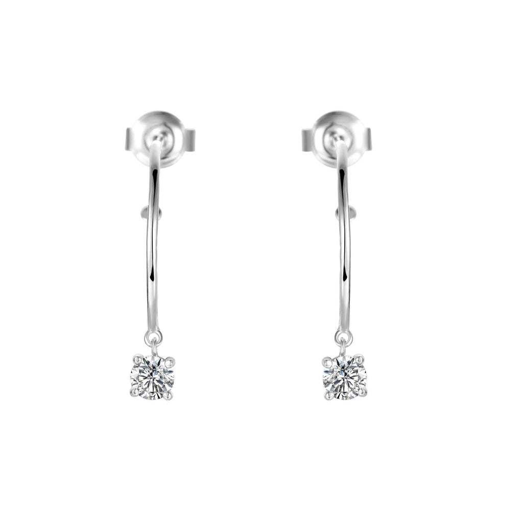 Natural White Topaz Dainty Round Rhodium Earrings