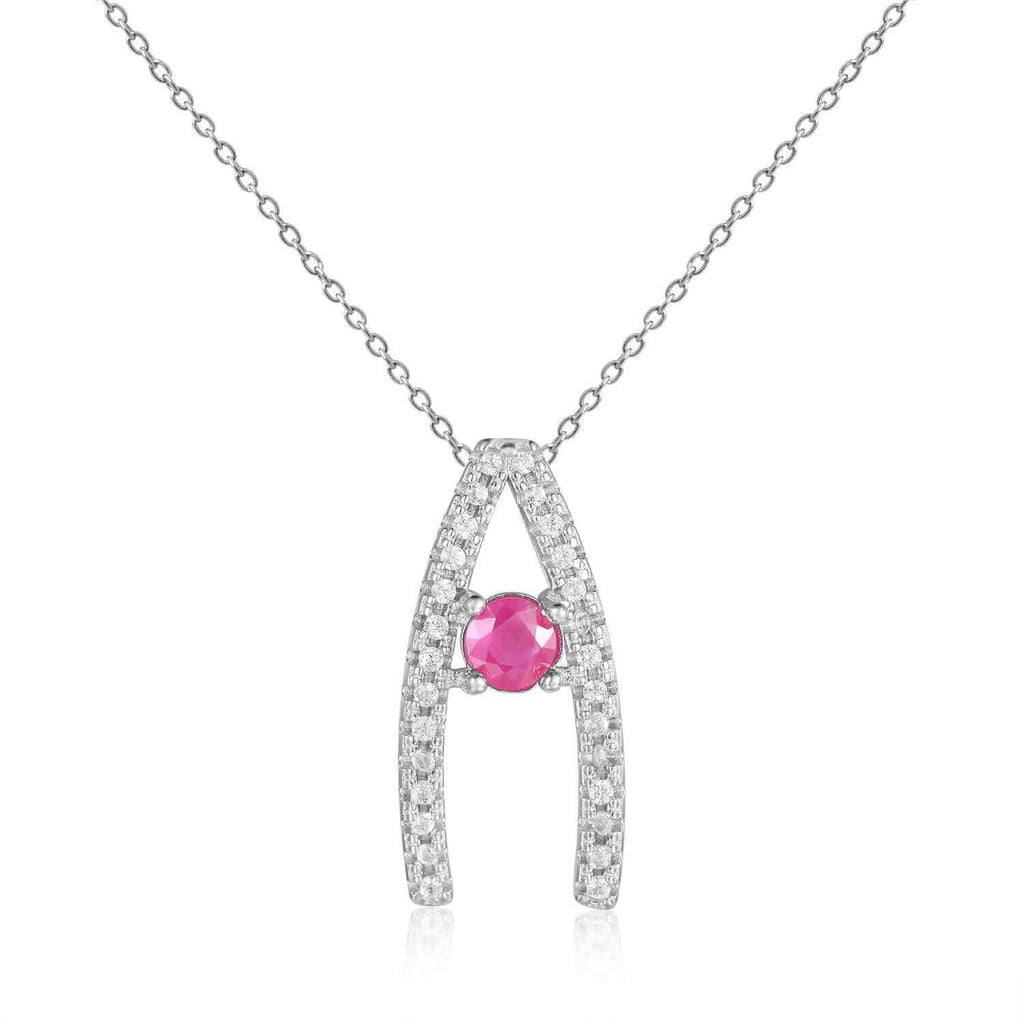 Enchanting Round cut Genuine Ruby Pendant Necklace with White Sapphire