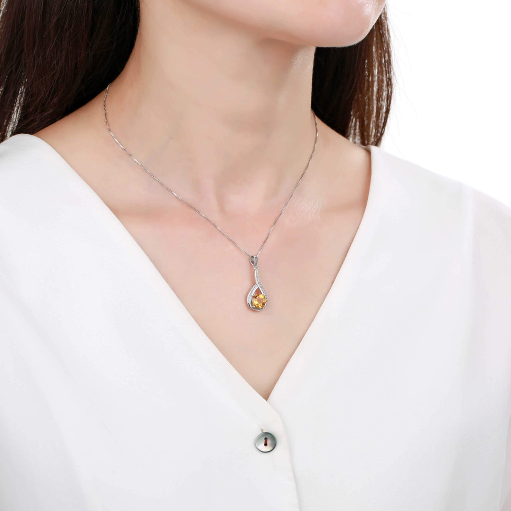 Sophisticated Round cut Natural Citrine Pendant Necklace with White Sapphire