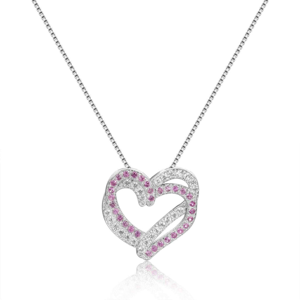 Captivating Round cut Genuine Pink Sapphire Heart Necklace Pendant with White Sapphire