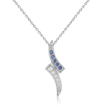 Load image into Gallery viewer, Petite Round cut Genuine Blue Sapphire Pendant Necklace with White Sapphire