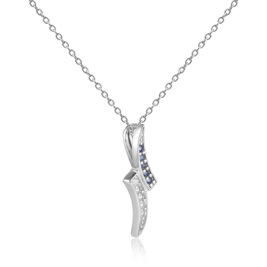 Petite Round cut Genuine Blue Sapphire Pendant Necklace with White Sapphire