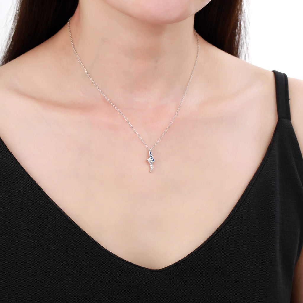 Petite Round cut Genuine Blue Sapphire Pendant Necklace with White Sapphire