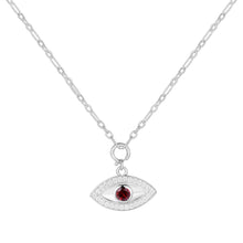 Load image into Gallery viewer, Natural Garnet Rhodium Plated Evil Eye Necklace