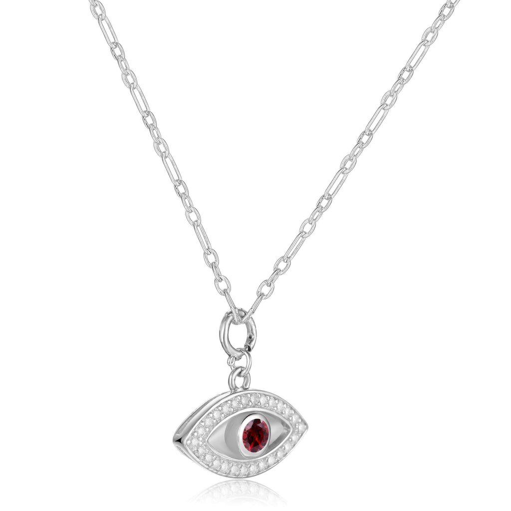 Natural Garnet Rhodium Plated Evil Eye Necklace