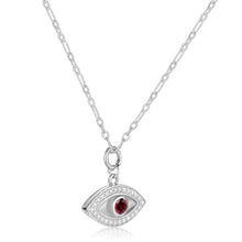 Load image into Gallery viewer, Natural Garnet Rhodium Plated Evil Eye Necklace