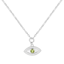 Load image into Gallery viewer, Natural Peridot Rhodium Plated Evil Eye Necklace