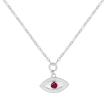 Load image into Gallery viewer, Genuine Ruby Rhodium Plated Evil Eye Necklace