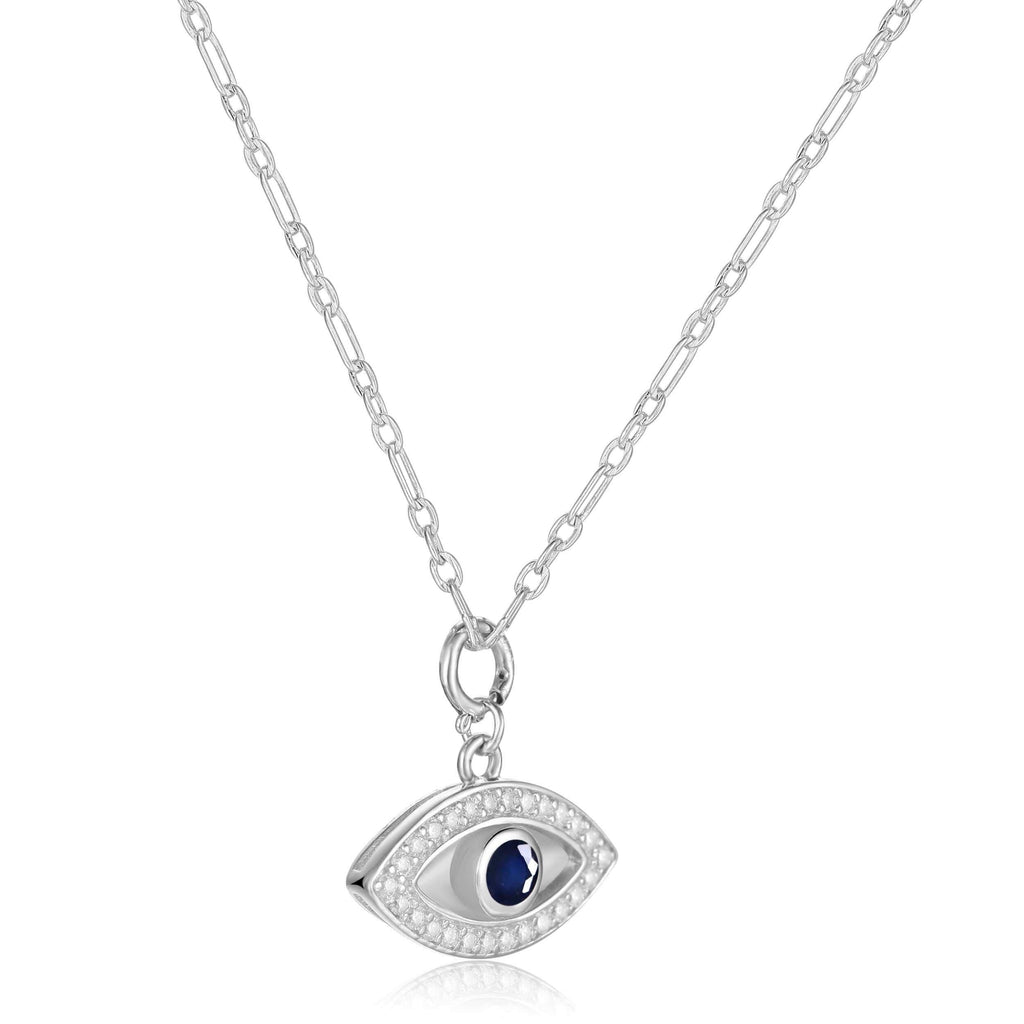 Genuine Sapphire Rhodium Plated Evil Eye Necklace