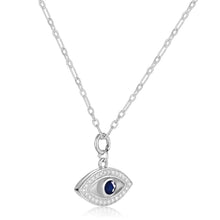 Load image into Gallery viewer, Genuine Sapphire Rhodium Plated Evil Eye Necklace