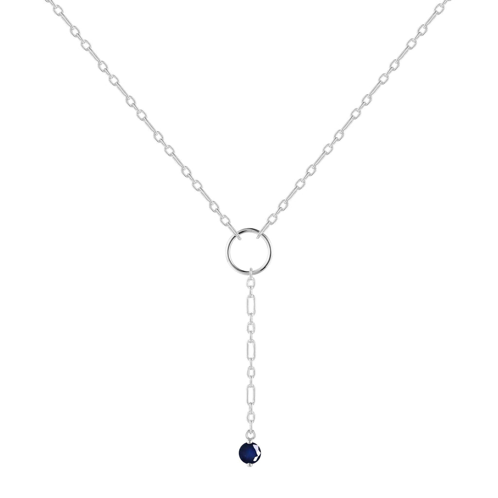 Genuine Sapphire Dainty Round Rhodium NecklaceGenuine blue Sapphire Pendant Necklace Dainty Silver Chain Necklace Rhodium Plated Silver Necklace