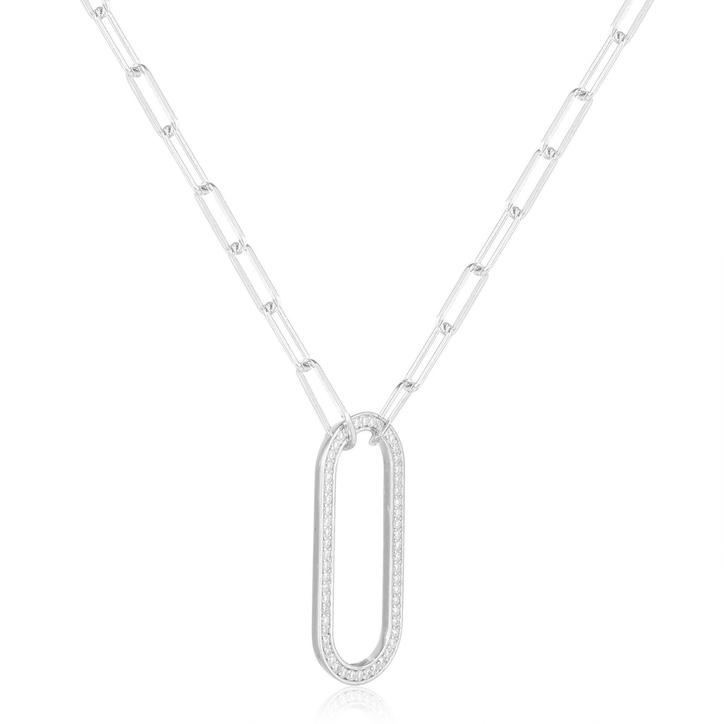 Oval Necklace Moissanite Open Bar Pendant Necklace Sterling Silver Moissanite Pendant  - FineColorJewels