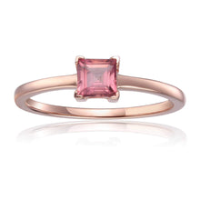 Load image into Gallery viewer, Genuine Pink Tourmaline Rose Gold Plated Ring, Square Pink Solitaire Ring, October Birthstone Ring For Women, Affordable Jewelry Gift For Mom