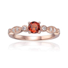 Load image into Gallery viewer, Spessartite Round Solitaire Ring, Round cut ring in rose gold with moissanite stones