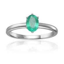 Load image into Gallery viewer, Oval Shaped Solitaire Ring, Genuine 1 carat Green Emerald, Emerald Center stone, 925 Sterling Silver Band