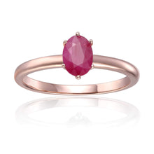 Load image into Gallery viewer, Oval Shaped Solitaire Ring, Genuine Ruby center stone, Rose Gold Plated Sterling Silver Band