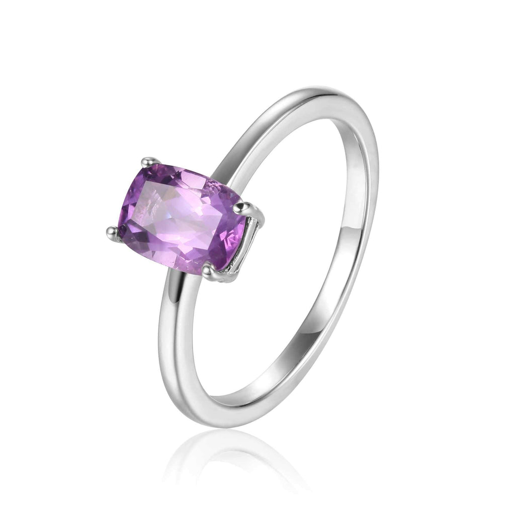 Sterling Silver Ocatogon Cut Purple Amethyst Solitaire Ring