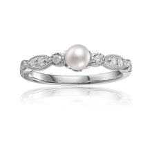 Load image into Gallery viewer, Pearl Round Solitaire Ring, Freshwater pearl ring, pearl and moissanite ring, pearl round ring