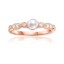 Load image into Gallery viewer, Fresh Water Pearl Ring with Moissanite Accent Stones Round Pearl Ring - FineColorJewels