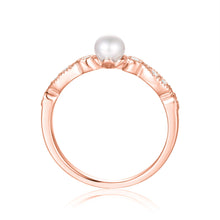 Load image into Gallery viewer, Fresh Water Pearl Ring with Moissanite Accent Stones Round Pearl Ring 18k Rose Gold Plated Silver Ring June Birthday Gift for Her- FineColorJewels