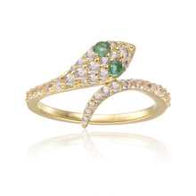 Load image into Gallery viewer, Snake Ring Gold Snake Band Natural Green Emerald Eye Snake Ring- FineColorJewels