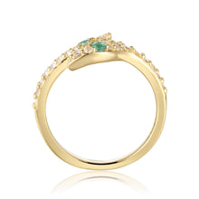 Load image into Gallery viewer, Snake Ring Gold Snake Band Natural Green Emerald Eye Snake Ring Gold Open Serpent Ring for Women Women&#39;s Snake Band Gold Plated Silver Ring - FineColorJewels