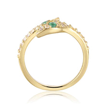 Load image into Gallery viewer, Snake Ring Gold Snake Band Natural Green Emerald Eye Snake Ring Gold Open Serpent Ring for Women Women&#39;s Snake Band Gold Plated Silver Ring - FineColorJewels