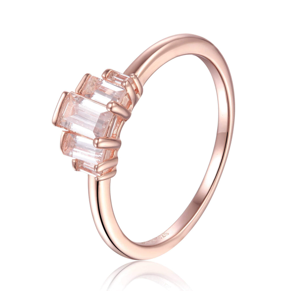 Rose Gold Plated Silver Baguette White Topaz Gemstone Ring - FineColorJewels