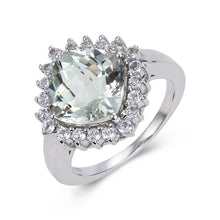 Load image into Gallery viewer, Green Amethyst Cushion Halo Ring Fine Color Jewels affordable rings, amethyst rings, best gift for girls, best gift for women, Christmas gift, dla-dm-discount-all-154898, gift for her, Gift for Mom, gift for women, gift from daughter, Green Halo Ring, green silver rings, green stone ring, Mother&#39;s Day Gift, New Year gift, Silver Halo Ring, Valentine&#39;s Day gift, white topaz rings