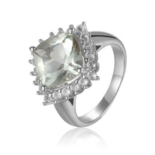 Load image into Gallery viewer, Green Amethyst Cushion Halo Ring Fine Color Jewels affordable rings, amethyst rings, best gift for girls, best gift for women, Christmas gift, dla-dm-discount-all-154898, gift for her, Gift for Mom, gift for women, gift from daughter, Green Halo Ring, green silver rings, green stone ring, Mother&#39;s Day Gift, New Year gift, Silver Halo Ring, Valentine&#39;s Day gift, white topaz rings