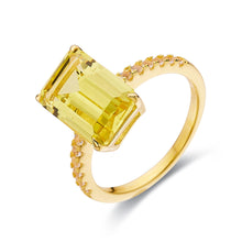 Load image into Gallery viewer, Canary Yellow Sapphire Ring Sunbeam Emerald Cut Ring - FineColorJewels