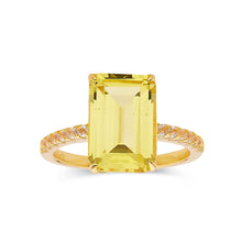 Load image into Gallery viewer, Canary Yellow Sapphire Ring Emerald Cut Lab Grown Yellow Canary Ring 18K Yellow Gold Plated Sterling Silver Best Ring Gift For Womens - FineColorJewels