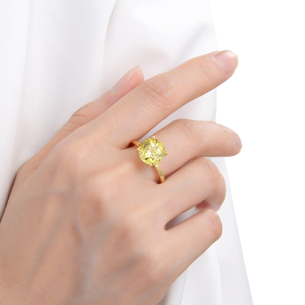 Canary Yellow Sapphire Ring Yellow Diamond Engagement Ring 18K Yellow Gold Plated Silver Proposal Ring  - FineColorJewels