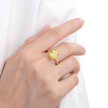 Load image into Gallery viewer, Canary Yellow Sapphire Ring Yellow Diamond Engagement Ring 18K Yellow Gold Plated Silver Proposal Ring  - FineColorJewels