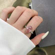 Load image into Gallery viewer, Pink Zirconia Ring Cz Cocktail Ring TearDrop Pink Statement Ring Sterling Silver Pink Gemstone Ring  - FineColorJewels