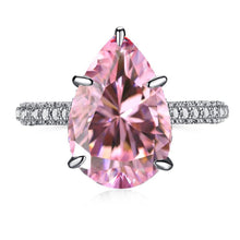 Load image into Gallery viewer, Pink Zirconia Ring Cz Cocktail Ring TearDrop Pink Statement Ring Sterling Silver Pink Gemstone Ring  - FineColorJewels