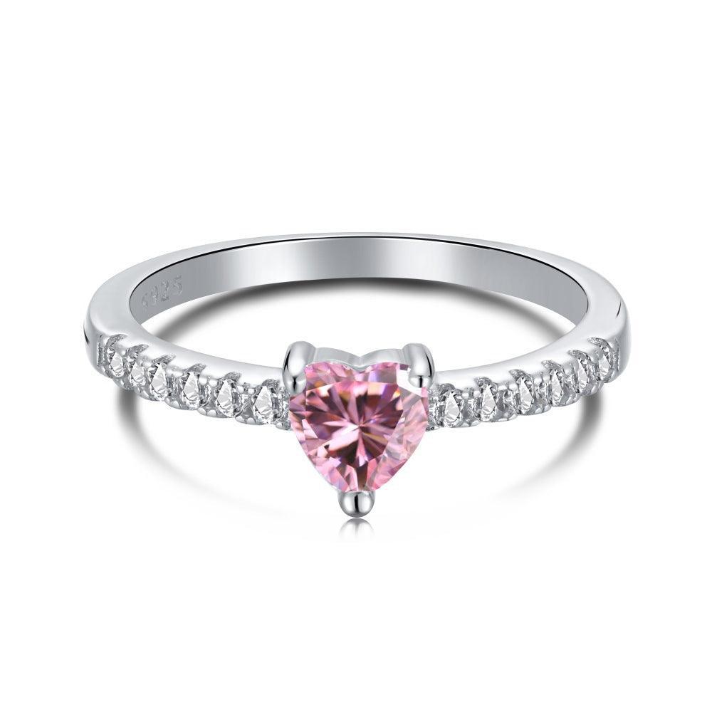 Pink Zirconia Ring Pink Cz Gemstone Heart Shaped Ring 925 Sterling Silver Princess Pink Ring Promising Ring Valentines Day gift For Women - FineColorJewels