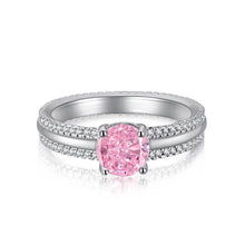 Load image into Gallery viewer, Pink Cz Gemstone 2 ct Ring Pink Rings for Her Pink Cocktail Ring Engagement Ring 925 Sterling Silver Ring Engraved Rings- FineColorJewels