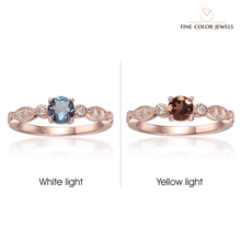 Load image into Gallery viewer, Alexandrite Engagement Ring with Moissanite accents in Rose Gold Plated Sterling Silver - FineColorJewels