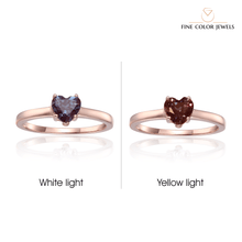 Load image into Gallery viewer, Heart Shape Alexandrite Solitaire Engagement Ring in Rose Gold Plated Sterling Silver - FineColorJewels