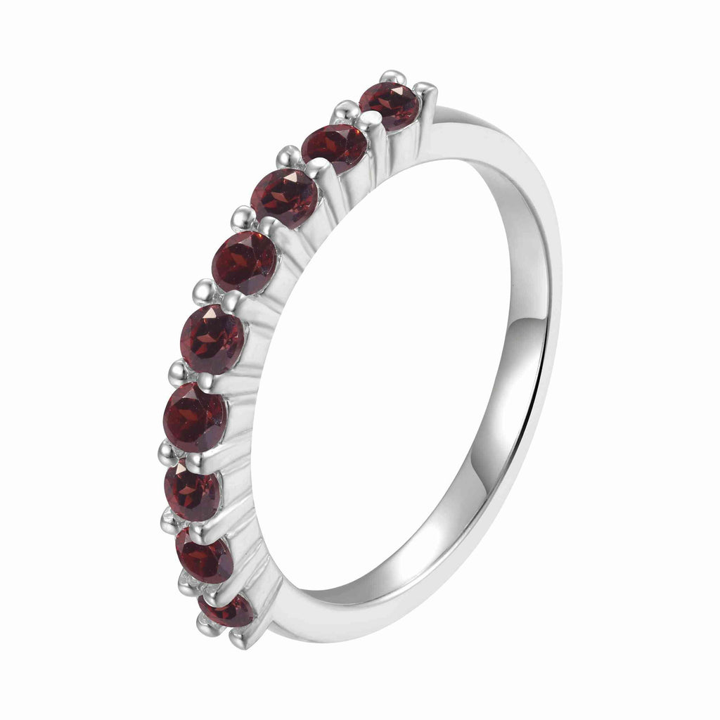 Stackable Sterling Silver Round Garnet Ring - FineColorJewels